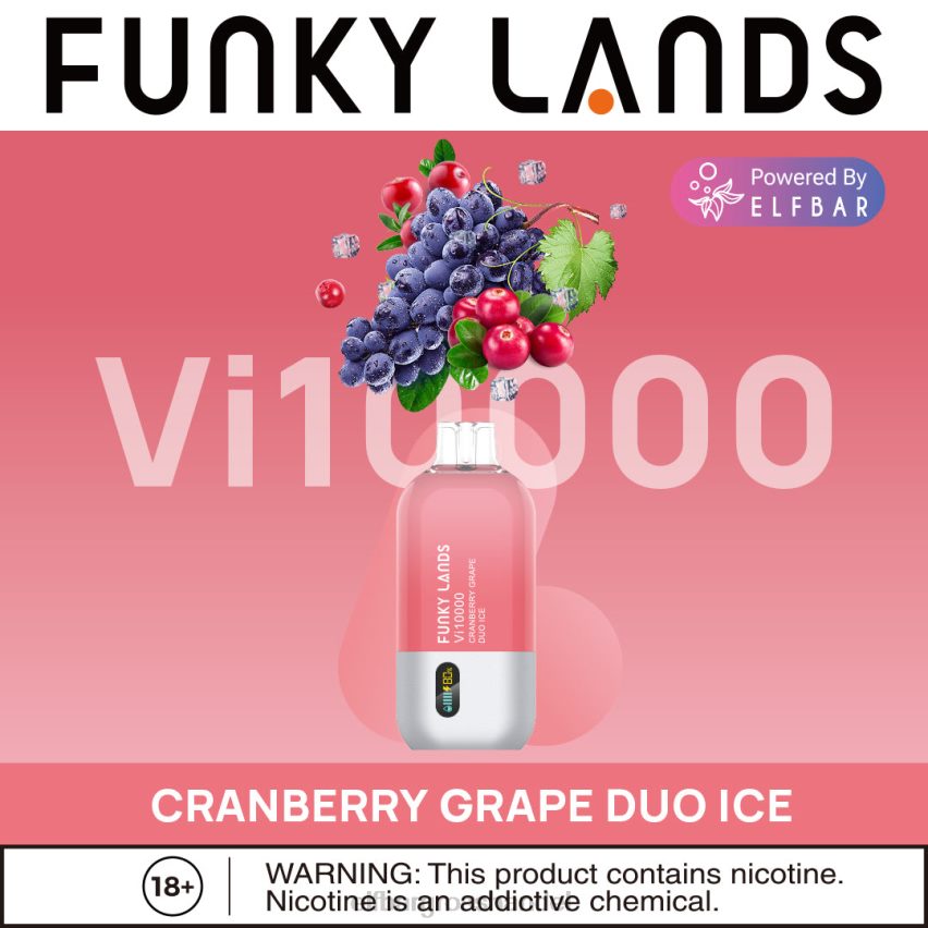 ELFBAR Elfa Pods Ohne Nikotin | ELFBAR Funky Lands Best Flavour Einweg-Vape VI10000 Iced-Serie Cranberry-Trauben-Duo-Eis VRHLDB156