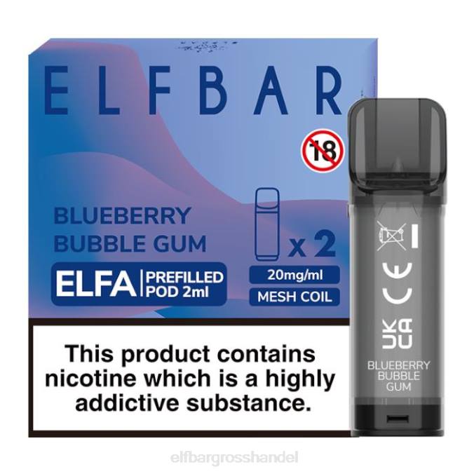 ELFBAR Deutschland Kontakt | Elfbar Elfa vorgefüllte Kapsel – 2 ml – 20 mg (2er-Pack) 860Z126 Blaubeer-Kaugummi