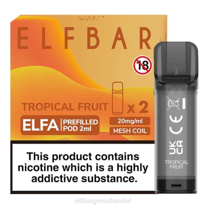 ELFBAR Elfa Pods Ohne Nikotin | Elfbar Elfa vorgefüllte Kapsel – 2 ml – 20 mg (2er-Pack) 860Z120 Tropische Frucht