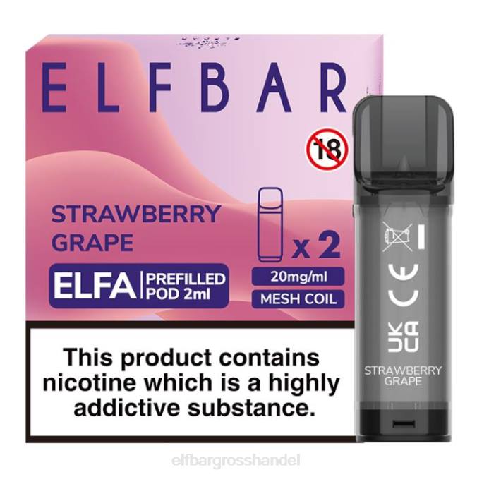 ELFBAR Großhandel Deutschland | Elfbar Elfa vorgefüllte Kapsel – 2 ml – 20 mg (2er-Pack) 860Z130 Erdbeertraube