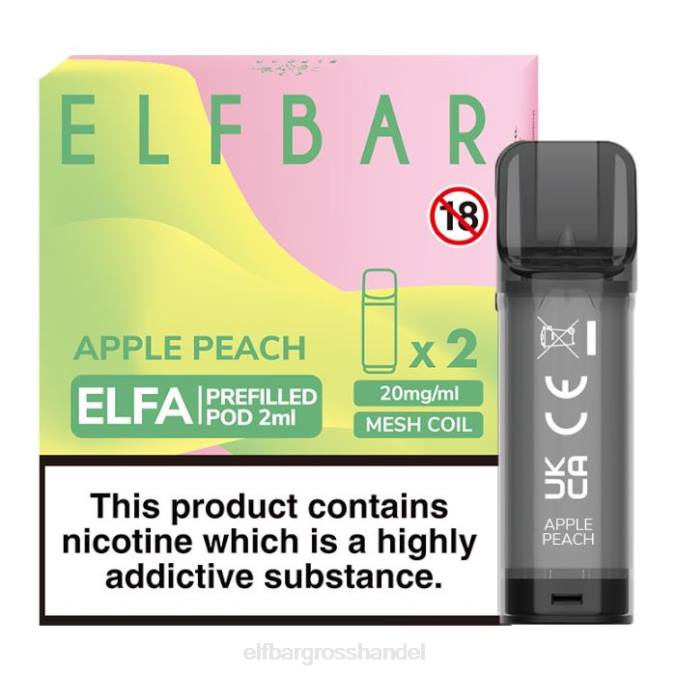 ELF BAR 600 Großhandelspreis | Elfbar Elfa vorgefüllte Kapsel – 2 ml – 20 mg (2er-Pack) 860Z116 Apfel-Pfirsich