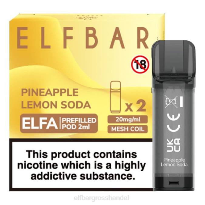 ELF BAR 600 Großhandelspreis | Elfbar Elfa vorgefüllte Kapsel – 2 ml – 20 mg (2er-Pack) 860Z134 Ananas-Zitronen-Soda