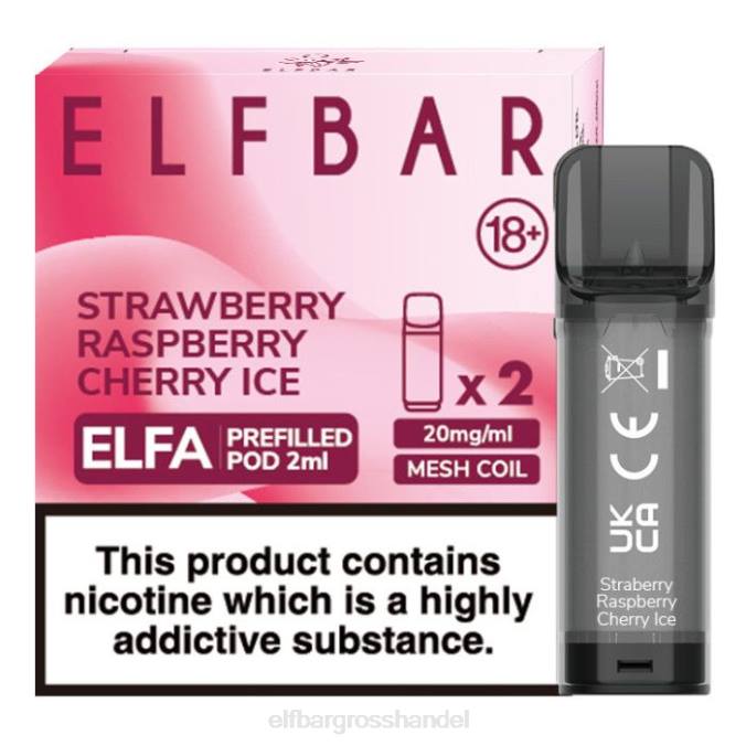 ELF BAR Elfa Großhandel | Elfbar Elfa vorgefüllte Kapsel – 2 ml – 20 mg (2er-Pack) 860Z129 Erdbeer-Himbeer-Kirsch-Eis