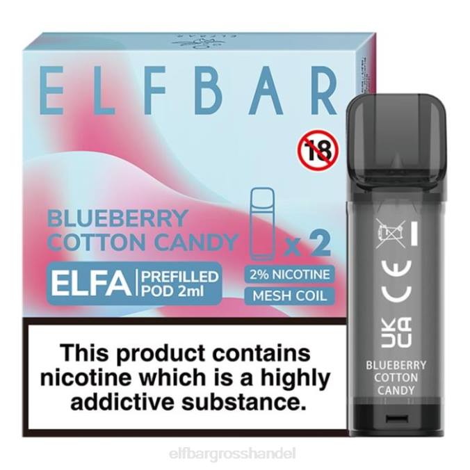 ELF BAR Elfa Laden | Elfbar Elfa vorgefüllte Kapsel – 2 ml – 20 mg (2er-Pack) 860Z124 Blaubeer-Zuckerwatte