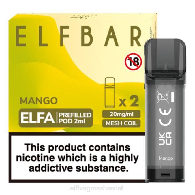 ELF BAR Elfa Pods | Elfbar Elfa vorgefüllte Kapsel – 2 ml – 20 mg (2er-Pack) 860Z118 Mango