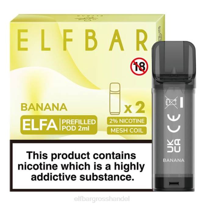 ELF BAR Elfa Pods Nikotinfrei | Elfbar Elfa vorgefüllte Kapsel – 2 ml – 20 mg (2er-Pack) 860Z105 Banane