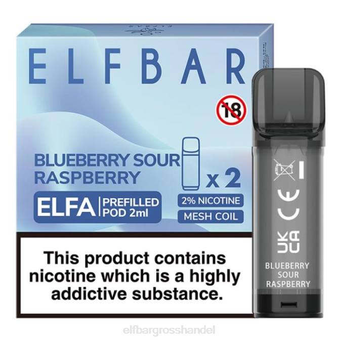 ELF BAR Großhandel Preis | Elfbar Elfa vorgefüllte Kapsel – 2 ml – 20 mg (2er-Pack) 860Z114 Heidelbeere, saure Himbeere